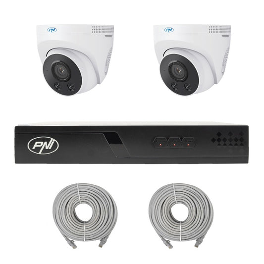 Pachet supraveghere video NVR POE PNI House IP710J, 2 camere PNI IP505J 5MP si 2 cabluri UTP CAT6 20 metri incluse