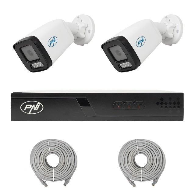 Pachet supraveghere video NVR POE PNI House IP710J, 2 camere PNI IP515J, 5MP si cabluri incluse