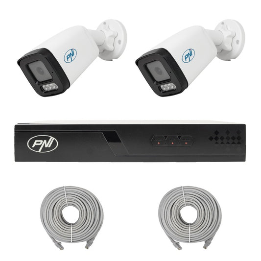 Pachet supraveghere video NVR POE PNI House IP710J, 2 camere PNI IP515J, 5MP si cabluri incluse