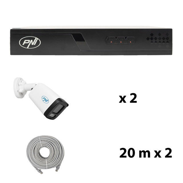 Pachet supraveghere video NVR POE PNI House IP710J, 2 camere PNI IP515J, 5MP si cabluri incluse