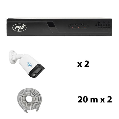 Pachet supraveghere video NVR POE PNI House IP710J, 2 camere PNI IP515J, 5MP si cabluri incluse