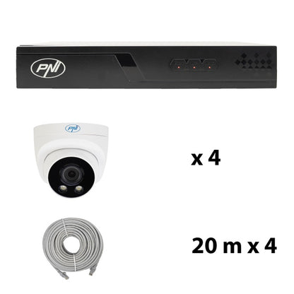 Pachet supraveghere video NVR POE PNI House IP710J, 4 camere PNI IP505J, 5MP si cabluri incluse
