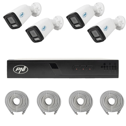 Pachet supraveghere video NVR POE PNI House IP710J, 4 camere PNI IP515J, 5MP si cabluri incluse