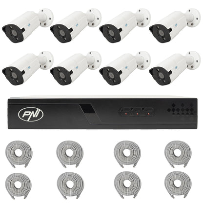 Pachet supraveghere video NVR POE PNI House IP716J, 8 camere PNI IP818J 8MP si 8 cabluri UTP CAT6 20 metri incluse