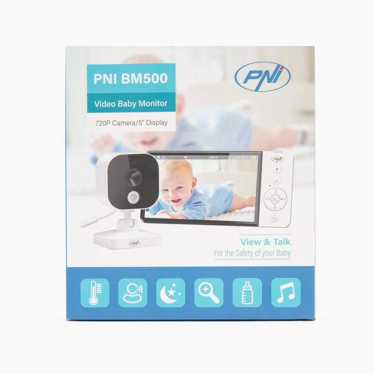 Pachet Video Baby Monitor PNI BM500 ecran 5 inch wireless 2.4 GHz si Sticky Pad Drapel inclus