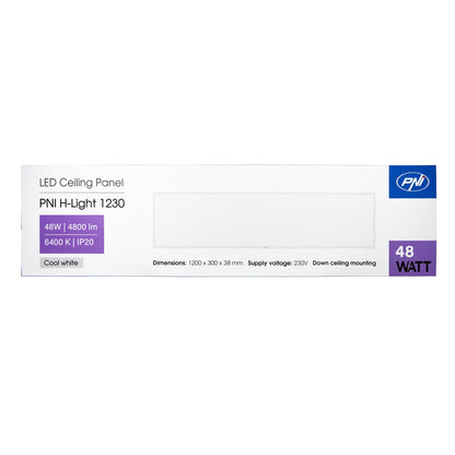 Panou LED PNI H-Light 1230 48W, 1200x300mm, 4800lm, 6400K, de interior, incastrabil, alb rece