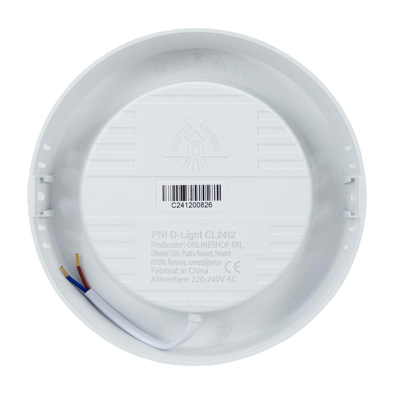 Plafoniera LED PNI D-Light CL2412 12W, rotunda 16.7 cm, 6400K, alimentare 230V, 1320 lm, alb rece