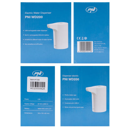 Pompa electrica pentru bidon de apa PNI WD200 incarcare prin USB-C, acumulator 800 mAh