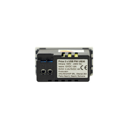 Priza alimentare 2 x USB PNI UB30, USB-A USB-C, 12V/9V/5V, max. 20W, modulara, tip F 1/2, montaj incastrat