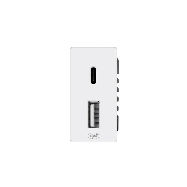 Priza alimentare 2 x USB PNI UB30, USB-A USB-C, 12V/9V/5V, max. 20W, modulara, tip F 1/2, montaj incastrat