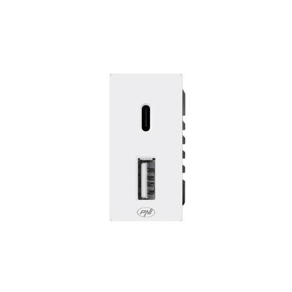 Priza alimentare 2 x USB PNI UB30, USB-A USB-C, 12V/9V/5V, max. 20W, modulara, tip F 1/2, montaj incastrat