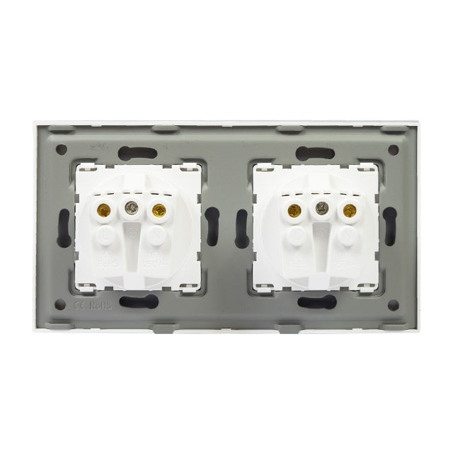 Priza dubla incastrabila PNI WP202W, cu rama din sticla, 16A, 2X3000W, 230V, alb
