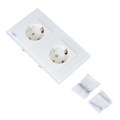Priza dubla incastrabila PNI WP202W, cu rama din sticla, 16A, 2X3000W, 230V, alb