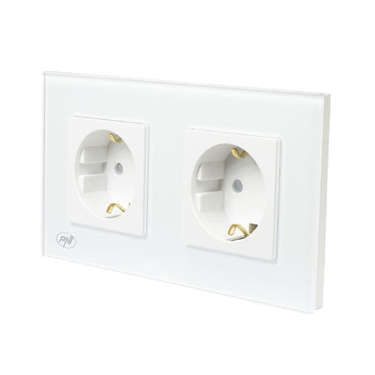 Priza dubla incastrabila PNI WP202W, cu rama din sticla, 16A, 2X3000W, 230V, alb