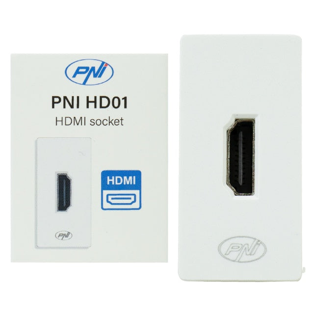Priza HDMI PNI HD01 modulara, montaj incastrat, alb