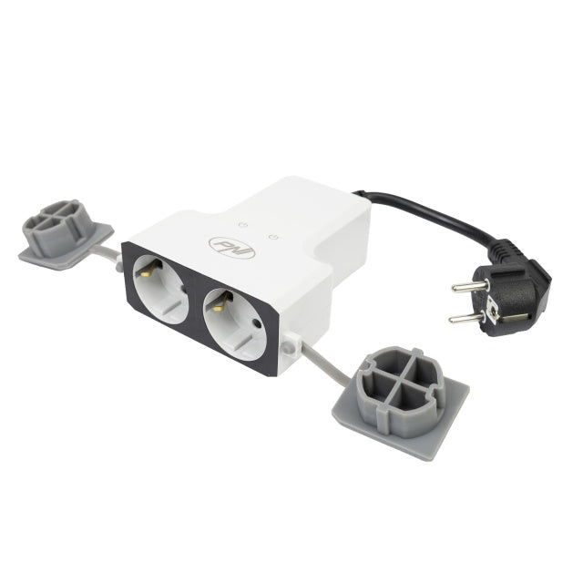 Priza inteligenta dubla de exterior PNI SafeHome PT840S WiFi comanda prin internet, aplicatie de mobil Tuya Smart, integrare in scenarii si automatizari smart cu alte produse compatibile Tuya, Alexa s