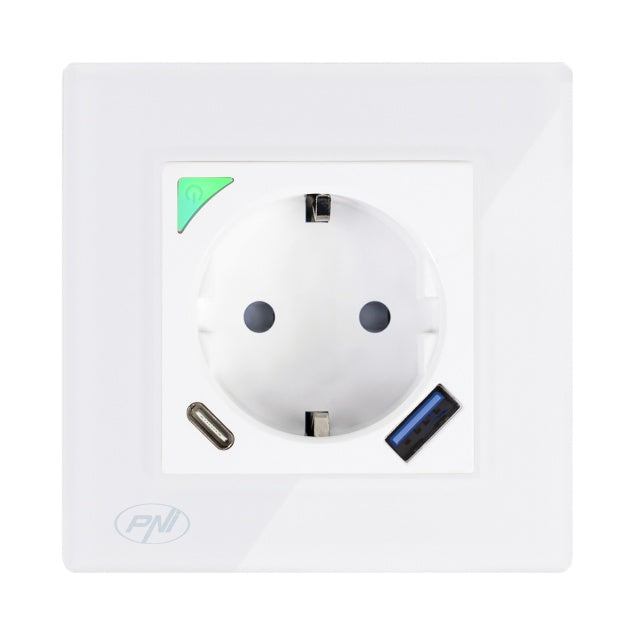 Priza inteligenta PNI SmartHome WP202 WiFi, montaj ingropat, control prin internet, aplicatie dedicata Tuya Smart, compatibila Amazon Alexa si Google Home