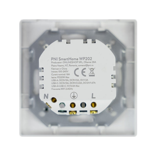 Priza inteligenta PNI SmartHome WP202 WiFi, montaj ingropat, control prin internet, aplicatie dedicata Tuya Smart, compatibila Amazon Alexa si Google Home