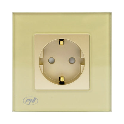 Priza simpla incastrabila PNI WP101G cu rama din sticla, Gold culoare auriu, 16A 3000W