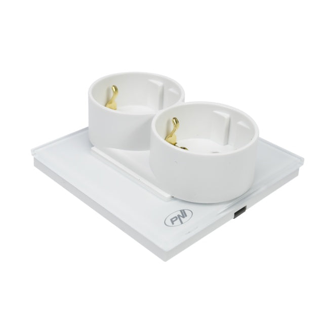 Priza simpla x2 incastrabila PNI WP222W cu rama din sticla culoare alb