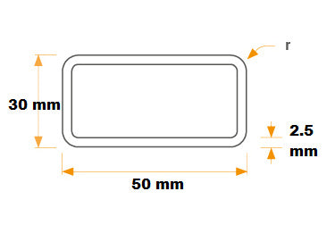 Profil rectangular cu margini rotunjite 3000 mm