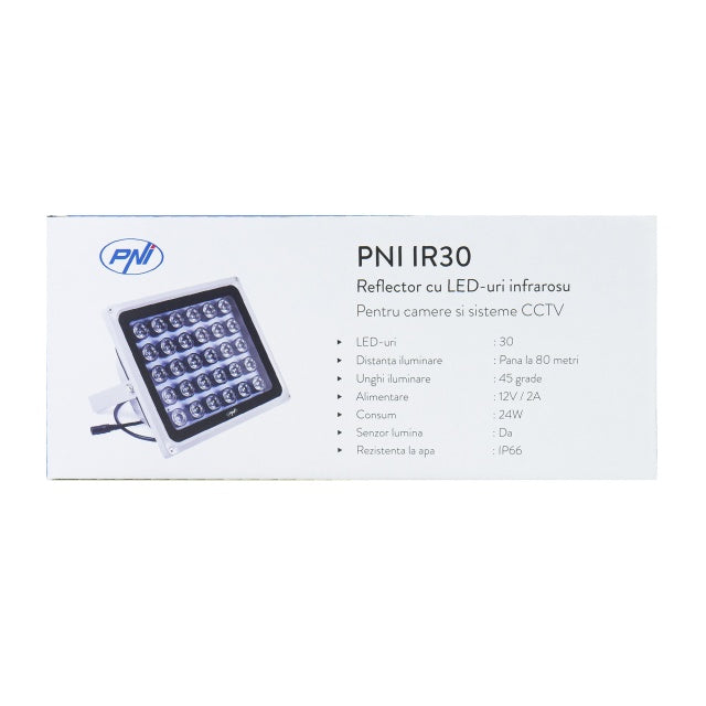Reflector cu LED-uri infrarosu PNI IR30 pentru camere si sisteme CCTV, 30 leduri IR, distanta 80m, IP66