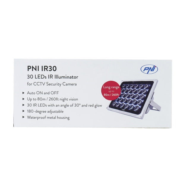 Reflector cu LED-uri infrarosu PNI IR30 pentru camere si sisteme CCTV, 30 leduri IR, distanta 80m, IP66
