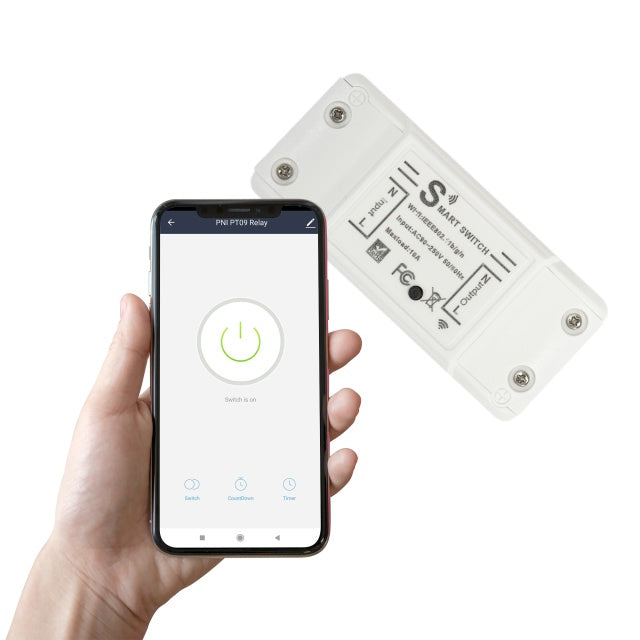 Releu inteligent PNI SafeHome PT09 Remote WiFi, 10A, comanda prin internet, aplicatie de mobil Tuya Smart, integrare in scenarii si automatizari smart cu alte produse compatibile Tuya, Alexa si Google