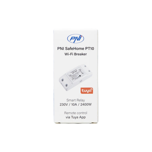 Releu inteligent PNI SafeHome PT10 WiFi, ON / OFF iesire 230V 10A, comanda prin internet, aplicatie de mobil Tuya Smart integrare in scenarii si automatizari smart cu alte produse compatibile Tuya