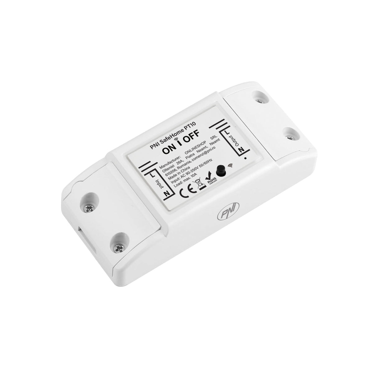 Releu inteligent PNI SafeHome PT10 WiFi, ON / OFF iesire 230V 10A, comanda prin internet, aplicatie de mobil Tuya Smart integrare in scenarii si automatizari smart cu alte produse compatibile Tuya