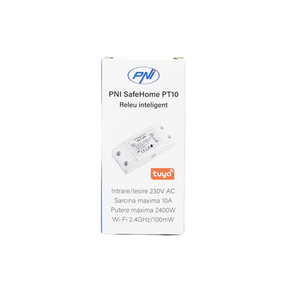 Releu inteligent PNI SafeHome PT10 WiFi, ON / OFF iesire 230V 10A, comanda prin internet, aplicatie de mobil Tuya Smart integrare in scenarii si automatizari smart cu alte produse compatibile Tuya