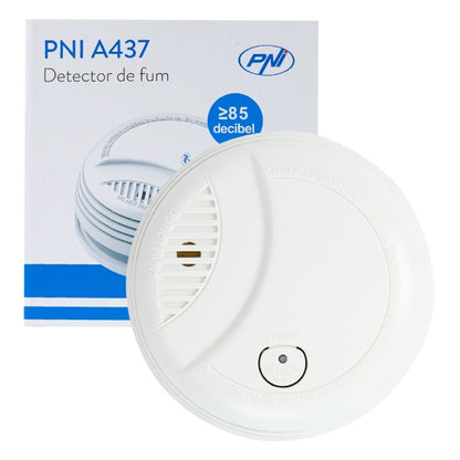 Senzor de fum PNI A437, standalone, cu alarmare sonora si luminoasa, 85dB, interior, alb