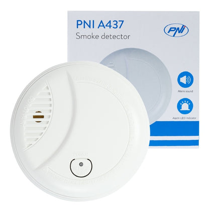 Senzor de fum PNI A437, standalone, cu alarmare sonora si luminoasa, 85dB, interior, alb