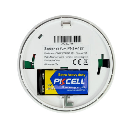 Senzor de fum PNI A437, standalone, cu alarmare sonora si luminoasa, 85dB, interior, alb