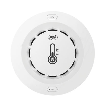 Senzor de fum, temperatura si umiditate PNI SafeHouse A022 cu Wi-Fi, compatibil cu aplicatia Tuya, alarma sonora 80dB, alimentare 3V