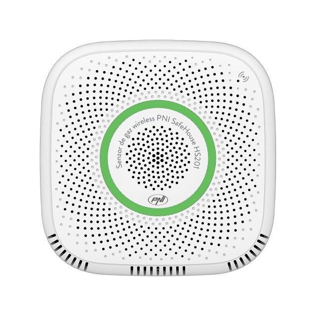 Senzor de gaz metan (CH4) PNI SafeHouse HS201 cu Wi-Fi, control din aplicatia Tuya Smart, alimentare 230V, 70dB, prompt vocal, alarma sonora si vizuala, iesire electrovalva