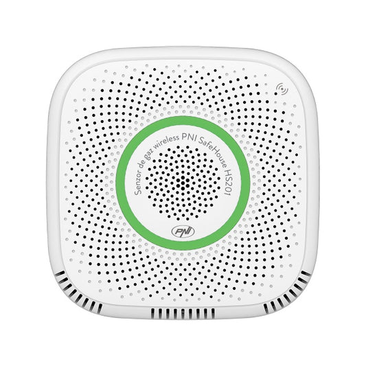 Senzor de gaz metan (CH4) PNI SafeHouse HS201 cu Wi-Fi, control din aplicatia Tuya Smart, alimentare 230V, 70dB, prompt vocal, alarma sonora si vizuala, iesire electrovalva