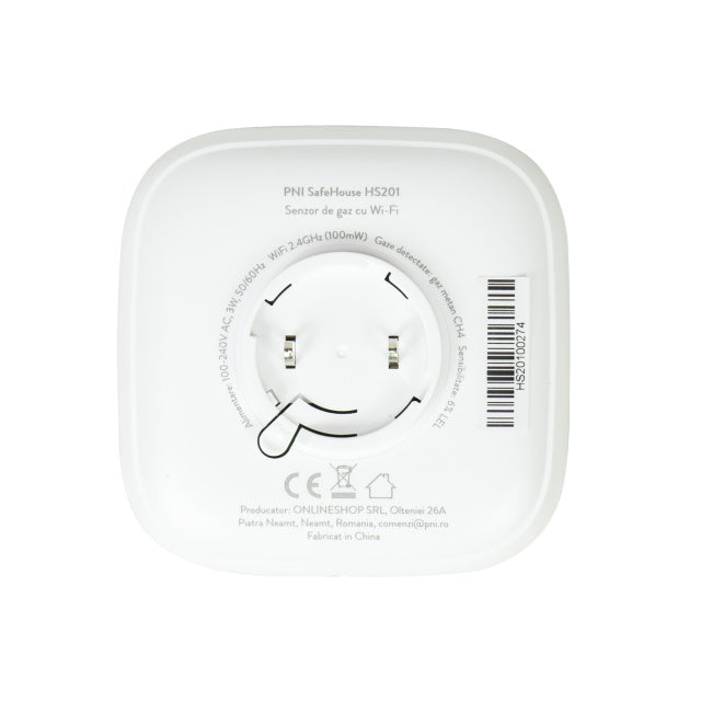 Senzor de gaz metan (CH4) PNI SafeHouse HS201 cu Wi-Fi, control din aplicatia Tuya Smart, alimentare 230V, 70dB, prompt vocal, alarma sonora si vizuala, iesire electrovalva
