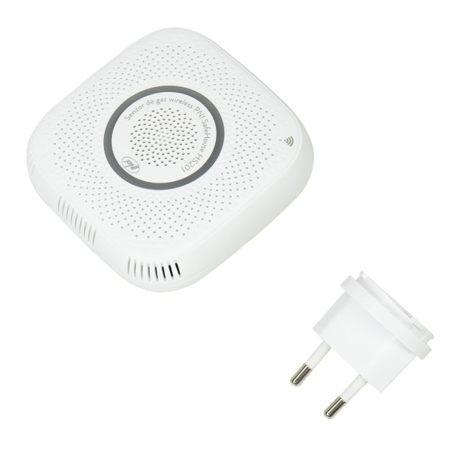 Senzor de gaz metan (CH4) PNI SafeHouse HS201 cu Wi-Fi, control din aplicatia Tuya Smart, alimentare 230V, 70dB, prompt vocal, alarma sonora si vizuala, iesire electrovalva