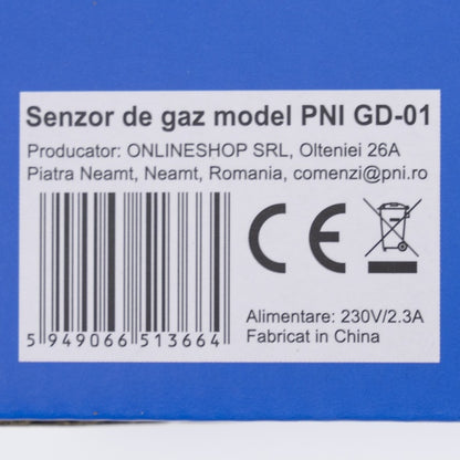 Senzor de gaz PNI GD-01, cu avertizare sonora si luminoasa, pentru GPL, gaze naturale, gaze de huila compatibil cu electrovalva PNI V-02