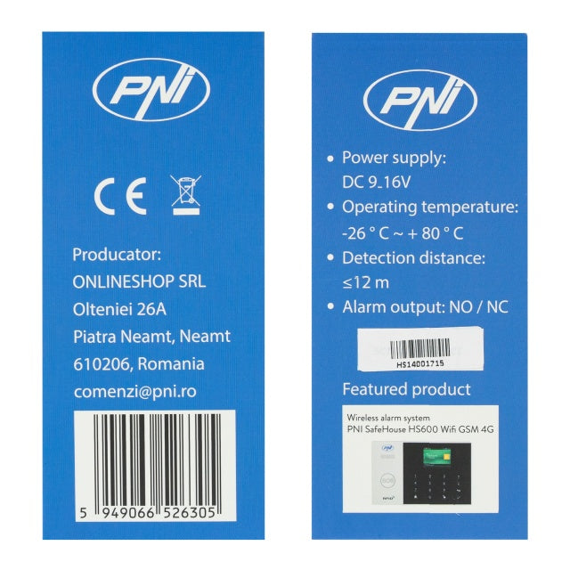 Senzor de miscare PIR cu fir PNI SafeHouse HS140 pentru sisteme de alarma compatibil cu PNI HS600 si PNI HS650