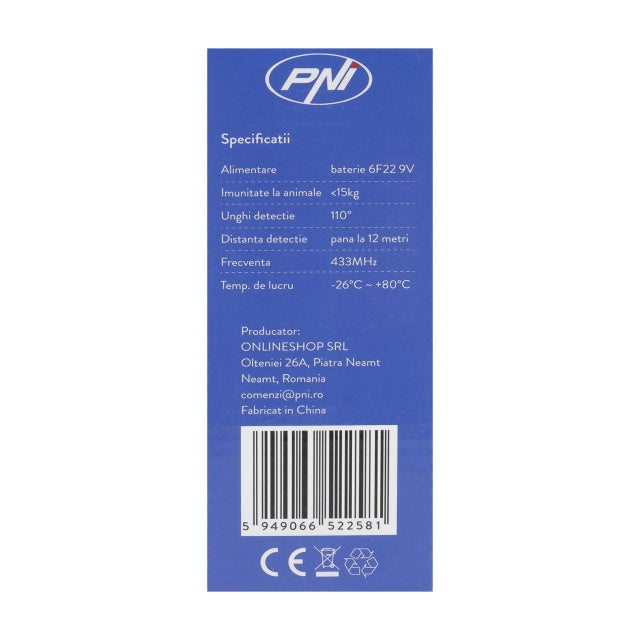 Senzor de miscare PIR PNI SafeHouse HS004, pentru sisteme de alarma wireless, cu imunitate la animale, sensibilitate reglabila