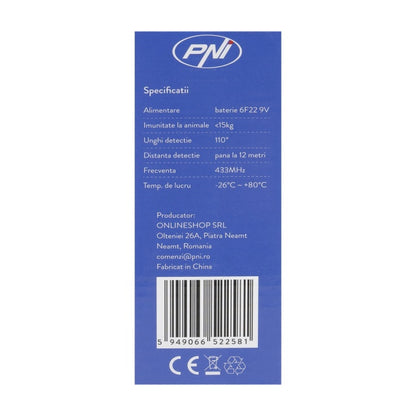 Senzor de miscare PIR PNI SafeHouse HS004, pentru sisteme de alarma wireless, cu imunitate la animale, sensibilitate reglabila