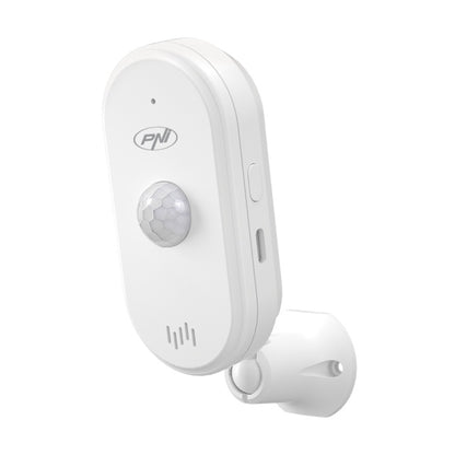 Senzor de miscare PIR PNI SafeHouse HS401 cu Wi-Fi, compatibil cu aplicatia Tuya, alarma sonora 80dB, difuzor incorporat, alimentare 5V USB C