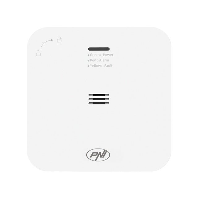 Senzor de monoxid de carbon (CO) PNI SafeHouse HS281 cu Wi-Fi, control din aplicatia Tuya Smart, alimentare baterii AA, 85dB, alarma sonora si vizuala, alarma silentioasa