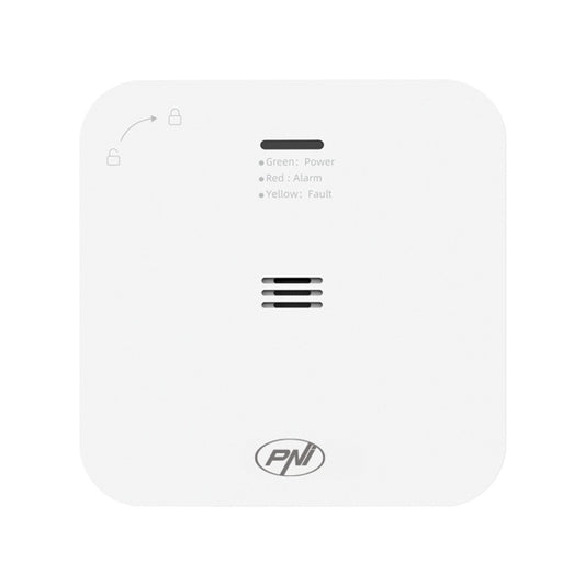 Senzor de monoxid de carbon (CO) PNI SafeHouse HS281 cu Wi-Fi, control din aplicatia Tuya Smart, alimentare baterii AA, 85dB, alarma sonora si vizuala, alarma silentioasa