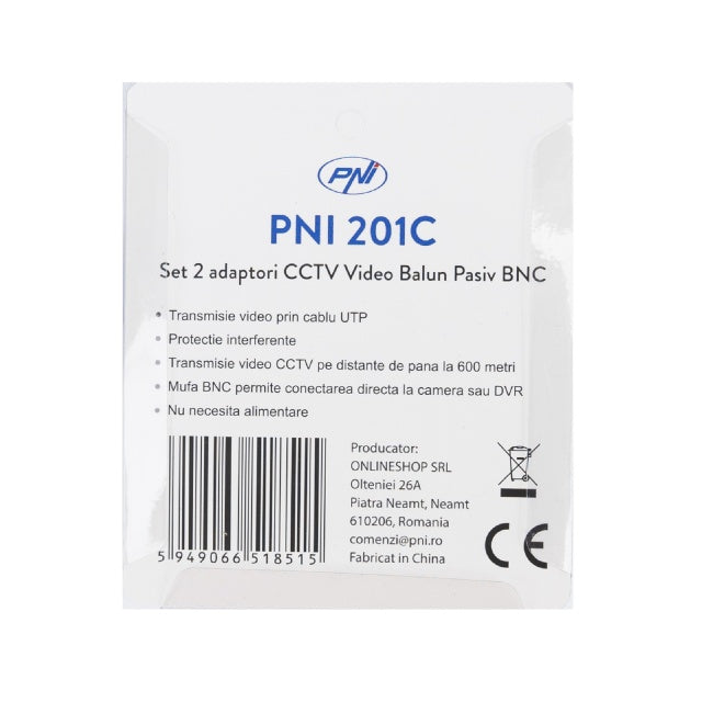 Set 2 Adaptori CCTV PNI 201C Video Balun Pasiv BNC pe fir 600m pt. cablu CAT5
