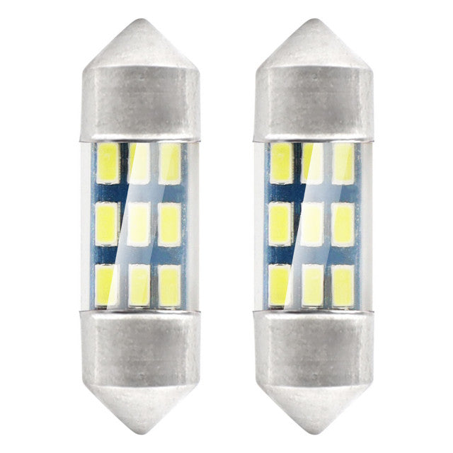Set 2 becuri auto AMIO , LED 9 SMD 3014, 31mm, 12V, capac sticla, leduri alb sofit Festoon