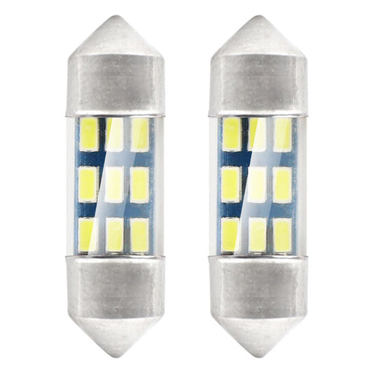 Set 2 becuri auto AMIO , LED 9 SMD 3014, 31mm, 12V, capac sticla, leduri alb sofit Festoon