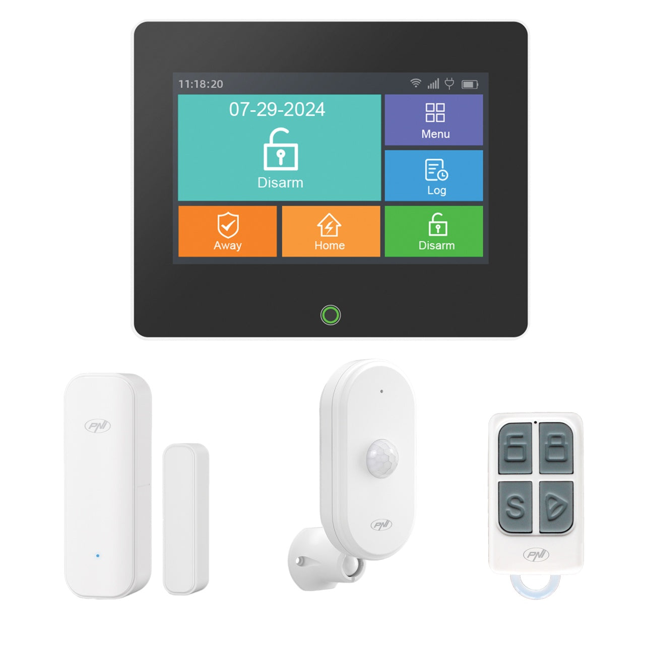 Sistem de alarma wireless PNI SafeHouse HS670 WiFi GSM 4G, ecran color tactil, 99 zone wireless, suporta 5 numere de telefon, apel si SMS de alarma, compatibil cu aplicatia Tuya Smart